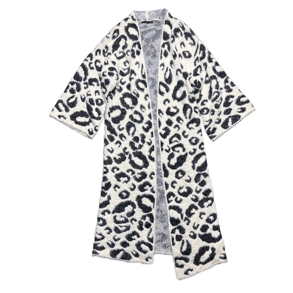 Anthropologie Do Everything In Love Snow Leopard Open Front Long Cardigan - Picture 1 of 5